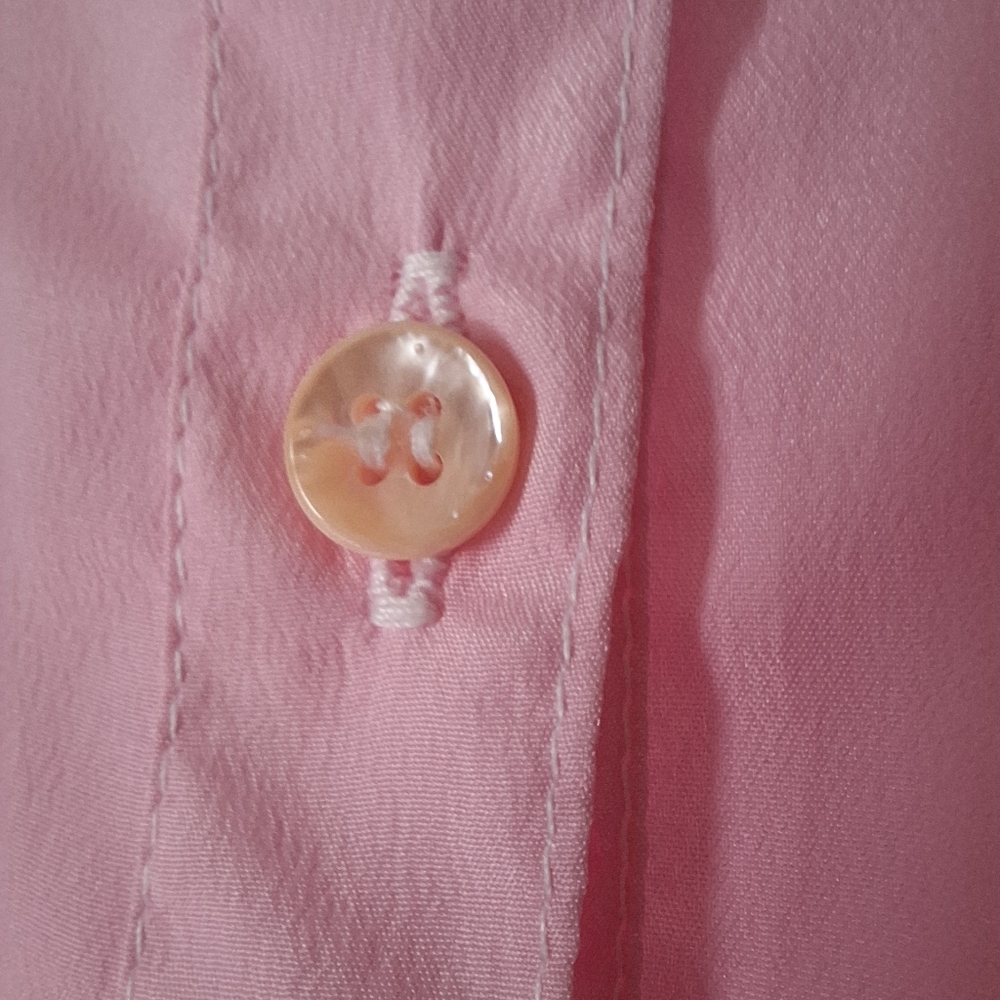 80s Sheer Silky Polyester Soft Pink Button Up Blouse All Hours Summer Layering - Picture 6 of 9